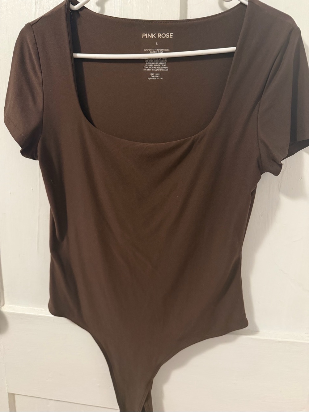 Pink Rose Brown Scoop Neck Short Sleeve Bodysuit